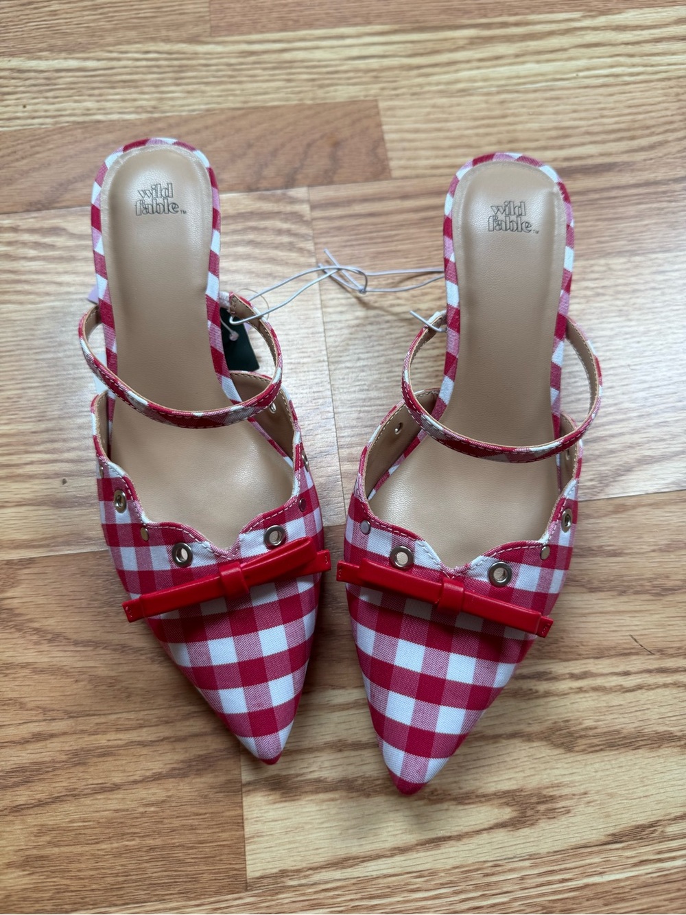 NWT Wild Fable Red White Gingham Bow Heels Size 7
